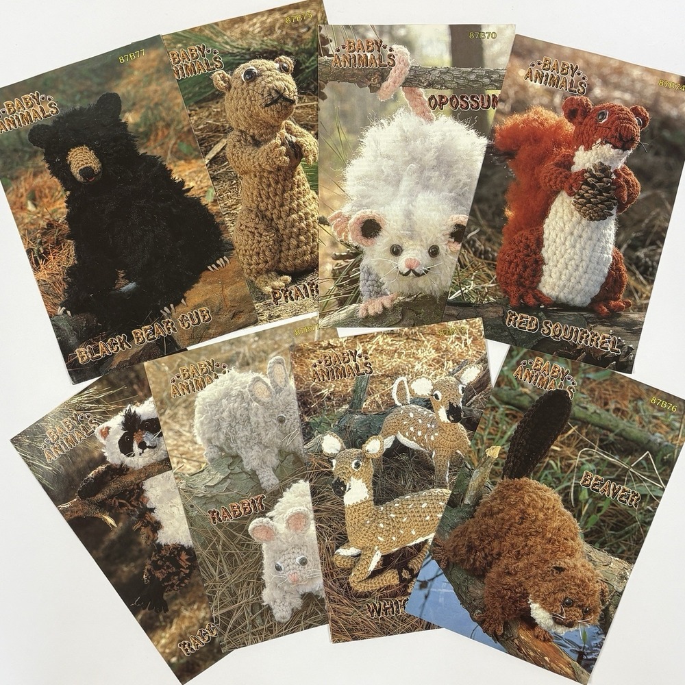 Lot 8 Annie's Attic Baby Animals Vintage Crochet Pattern Booklet 1984 Rare HTF